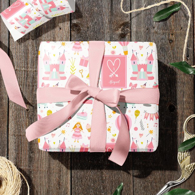 Rosa Einhorn Party Muster Mit Monogramm Girl Kinde Geschenkpapier (Von Creator hochgeladen)