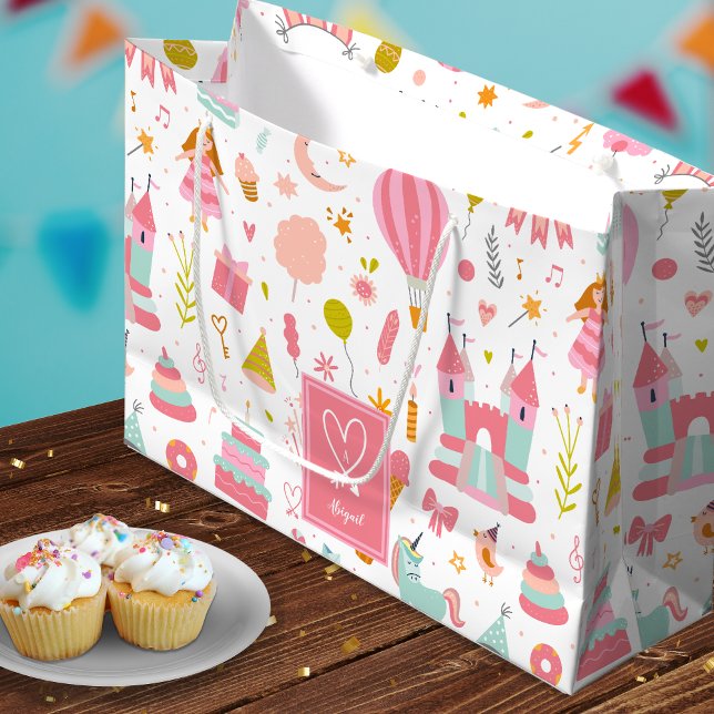 Rosa Einhorn Party Muster Mit Monogramm Girl Kinde Große Geschenktüte (Von Creator hochgeladen)