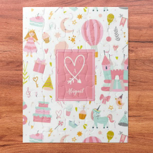 Rosa Einhorn Party Muster Mit Monogramm Girl Kinde Puzzle