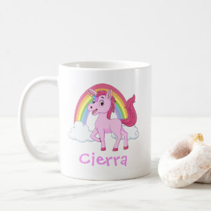 Rosa Einhorn Regenbogen Personalisierter Name Kaffeetasse