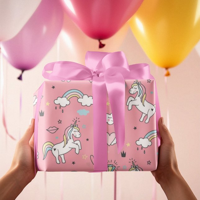 Rosa Einhorn-Regenbogenmuster Geschenkpapier (Pink Unicorn Rainbow Pattern Wrapping Paper)