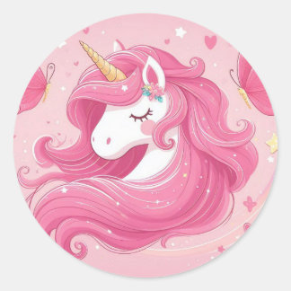 Rosa Einhorn Runder Aufkleber