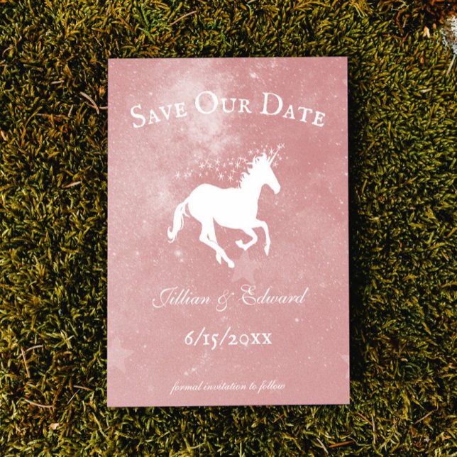 Rosa Einhorn Save the Date Ankündigung (Pink Unicorn Save the Date Wedding Announcement)