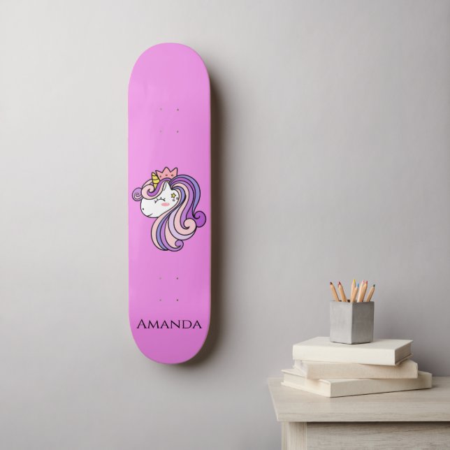 Rosa Einhorn Skateboard (Wandkunst)