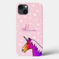 Rosa Einhorn Stars Girly Kids Monogram Name
