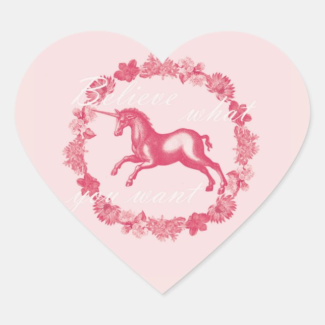 Rosa Einhorn und Blume Herz-Aufkleber (Vorderseite)