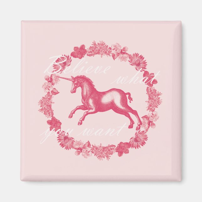 Rosa Einhorn und Blume Magnet (Vorne)