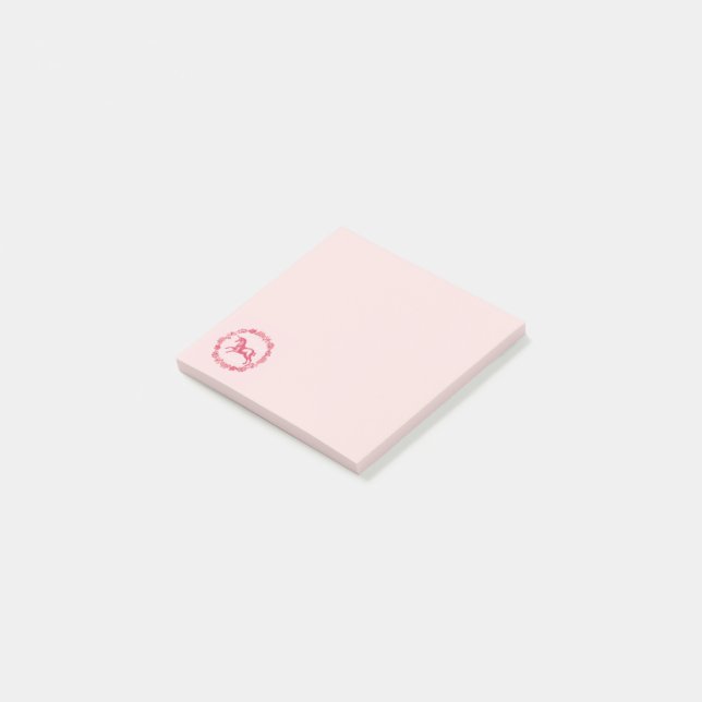 Rosa Einhorn und Blume Post-it Klebezettel (angewinkelt)