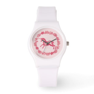 Rosa Einhorn und Blumen Armbanduhr