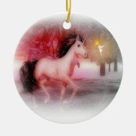 Rosa Einhorn und Feewinternachtverzierung Keramik Ornament