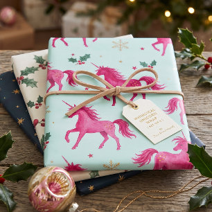 Rosa Einhorn-Weihnachtspapier Geschenkpapier Set