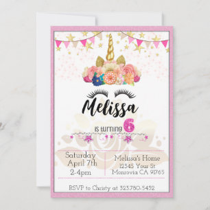 Rosa Einhorn wird 6 Geburtstagsfeier Einladung