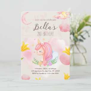 Rosa Einhorn Zweite Geburtstagseinladung Einladung