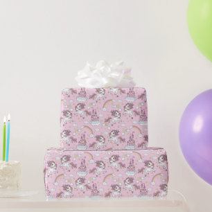 Rosa Einhörner und Schlösser Geschenkpapier