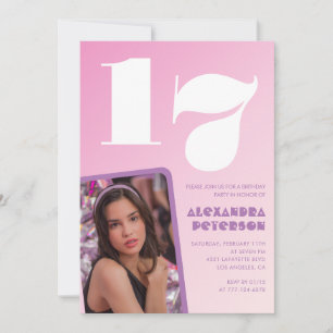 Rosa Einladung zum 17. Geburtstag Retro Foto