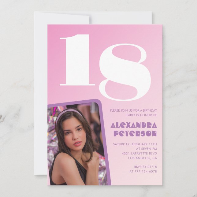 Rosa Einladung zum 18. Geburtstag Retro Foto (Vorderseite)