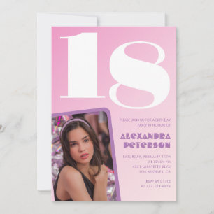 Rosa Einladung zum 18. Geburtstag Retro Foto