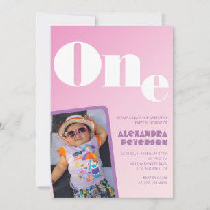Rosa Einladung zum 1. Geburtstag für ihr Retro-Fot