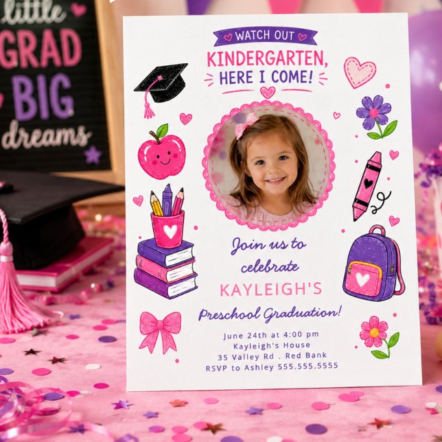 Rosa Einladung zur Kindergarten-Abschlussfeier (Von Creator hochgeladen)