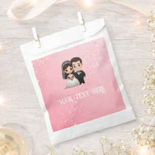 Rosa Einladungen für Hochzeiten mit Diamanten-Glit Geschenktütchen