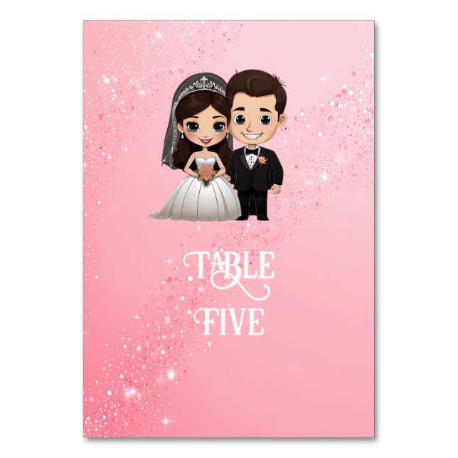 Rosa Einladungen für Hochzeiten mit Diamanten-Glit Tischnummer (Vorderseite)