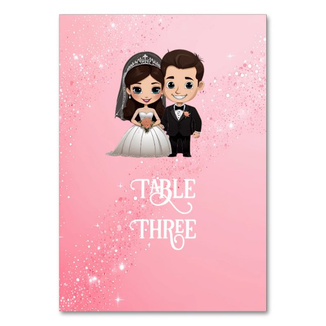 Rosa Einladungen für Hochzeiten mit Diamanten-Glit Tischnummer (Vorderseite)