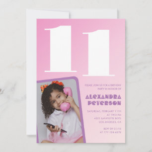 Rosa Einladungen zum 11. Geburtstag Mädchen Retro-