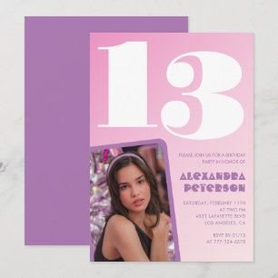 Rosa Einladungen zum 13. Geburtstag Mädchen Retro-