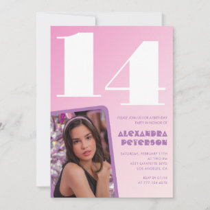 Rosa Einladungen zum 14. Geburtstag Mädchen Retro-