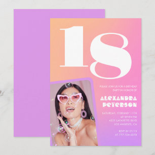 Rosa Einladungen zum 18. Geburtstag für ihr Retro-