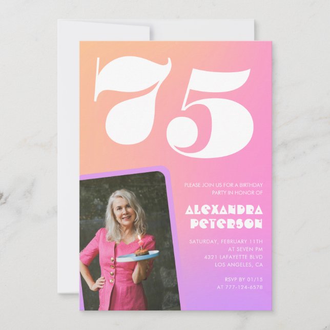 Rosa Einladungen zum 75. Geburtstag für ihr Retro- (Vorderseite)