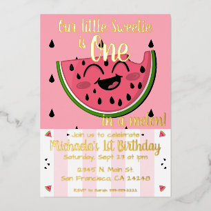 Rosa Eins in einer Melonen Wassermelone Mädchen Er Folieneinladung