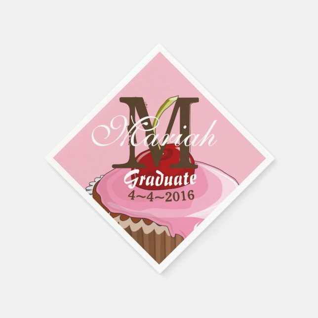 Rosa Eis Kirsch Cupcake Monogramm Servietten (Ecke)