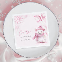 Rosa Eisbär-Baby-Shower-Servietten
