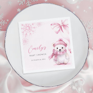 Rosa Eisbär-Baby-Shower-Servietten Serviette