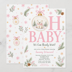 Rosa Eisbär-Weihnachts-Baby-Party Einladung
