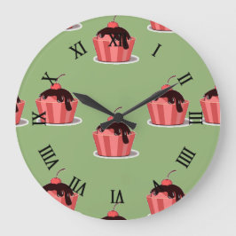 Rosa Eisbecher auf Grün Große Wanduhr