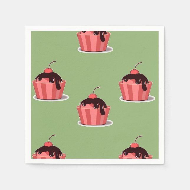 Rosa Eisbecher auf Grün Serviette (Vorderseite)