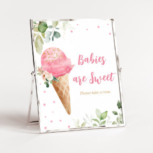 Rosa Eiscreme-Baby-Shower-Babys-sind-süß-Schild Poster