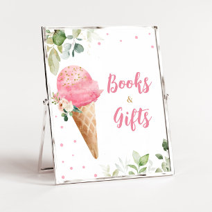 Rosa Eiscreme-Baby-Shower-Bücher-und-Geschenke-Sch Poster