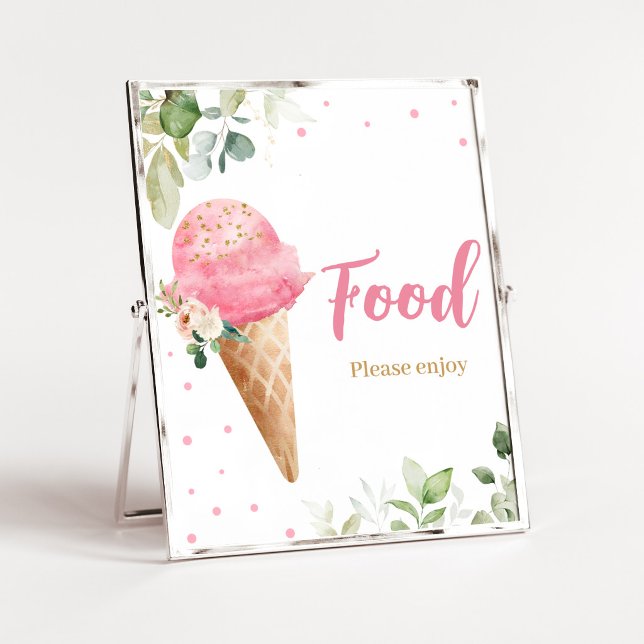 Rosa Eiscreme-Baby-Shower-Essensschild Poster (Girl Ice Cream Baby Shower Food Sign)