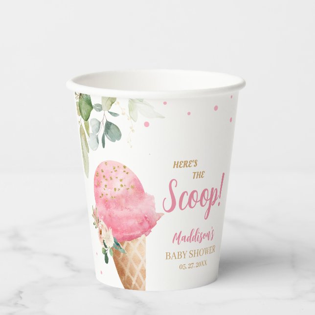 Rosa Eiscreme-Baby-Shower  Pappbecher (Vorderseite)