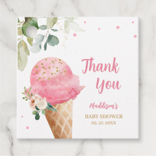 Rosa Eiscreme-Baby-Shower-Quadrat Geschenkanhänger