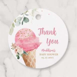 Rosa Eiscreme-Baby-Shower-Rund Geschenkanhänger