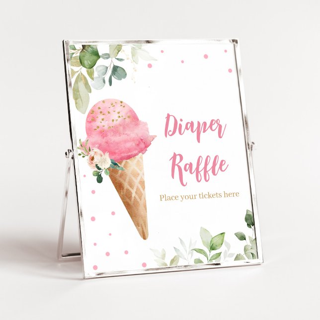 Rosa Eiscreme-Baby-Shower-Windel-Raffle-Schild Poster (Girl Ice Cream Baby Shower Diaper Raffle Sign)