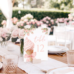Rosa Eiscreme-Blumen-Schleife-Baby-Mädchen-Party Tischnummer