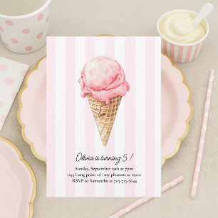 Rosa Eiscreme-Geburtstag Bearbeitbare Sommer Einladung
