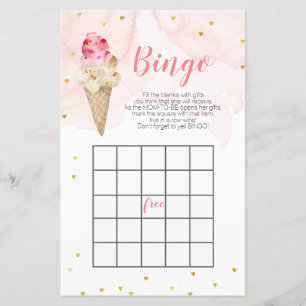 Rosa Eiscreme Gold Glitzer Babydusche Bingo Game
