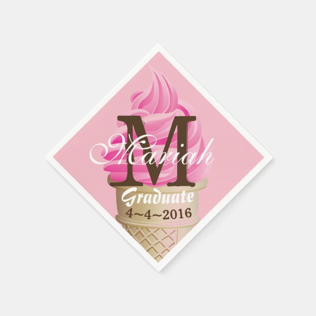 Rosa Eiscreme-Kegel-Monogramm Servietten (Ecke)