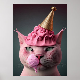 Rosa Eiscreme King Cat Wall Art Collage Poster